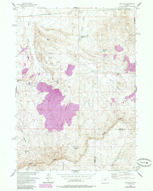 Classic USGS Gas Hills Wyoming 7.5'x7.5' Topo Map Image