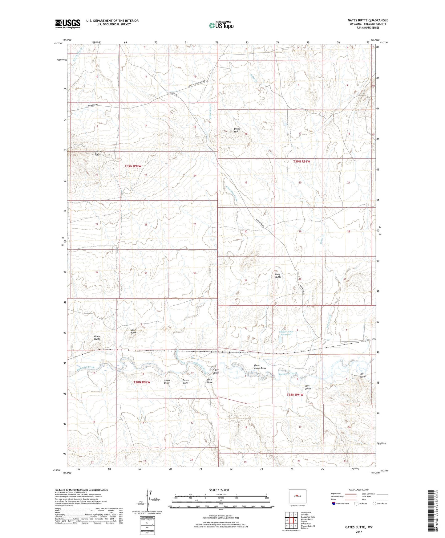 Gates Butte Wyoming US Topo Map Image