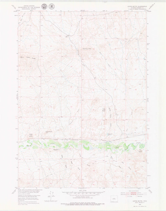 Classic USGS Gates Butte Wyoming 7.5'x7.5' Topo Map Image