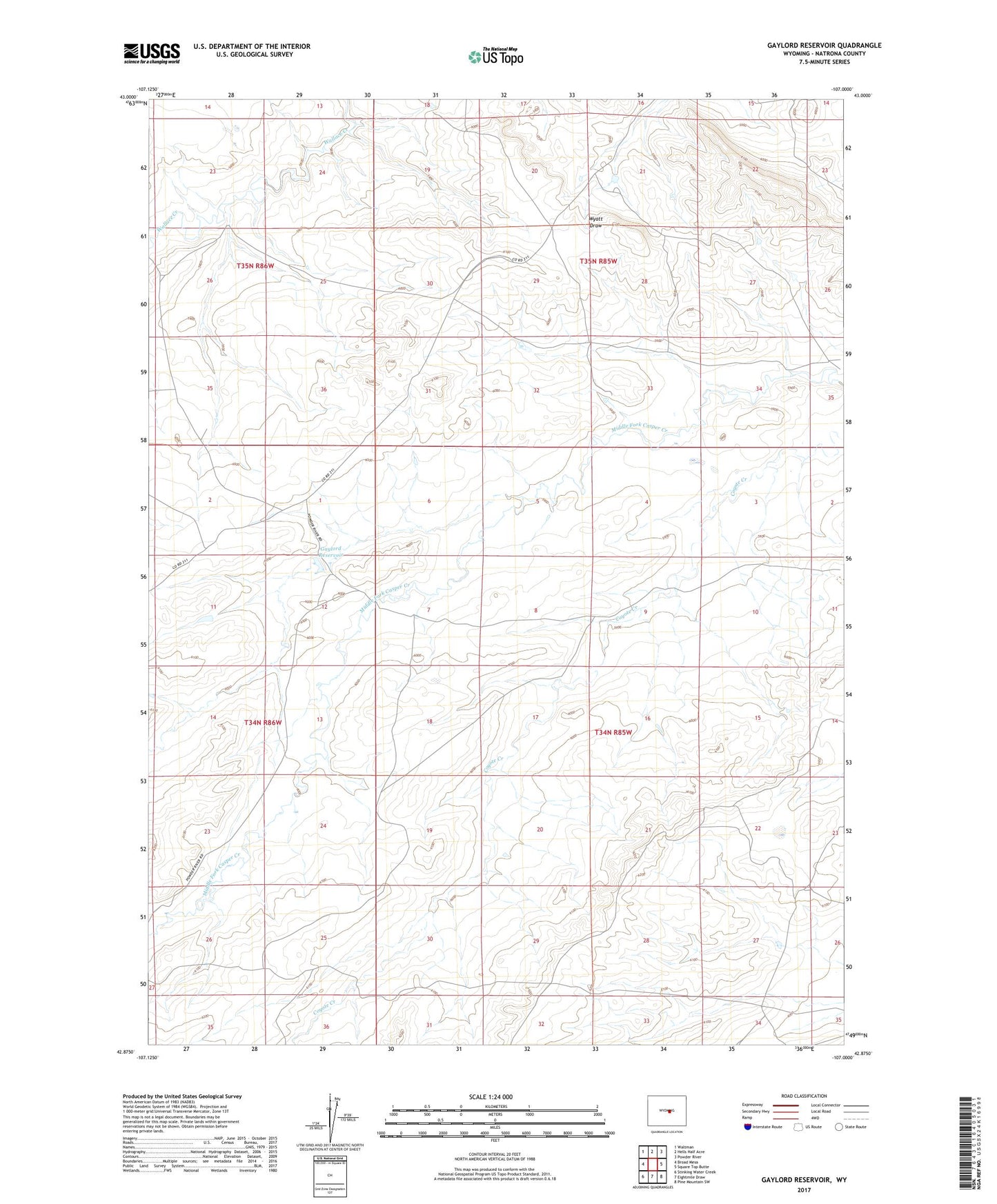 Gaylord Reservoir Wyoming US Topo Map Image