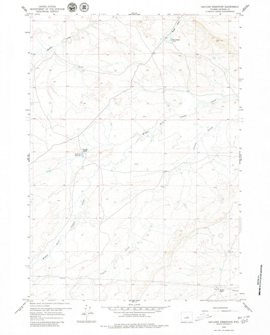 Classic USGS Gaylord Reservoir Wyoming 7.5'x7.5' Topo Map Image