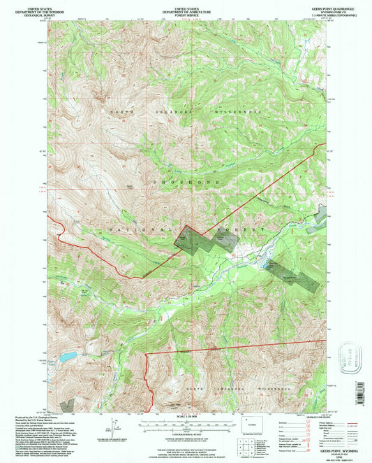 Classic USGS Geers Point Wyoming 7.5'x7.5' Topo Map Image