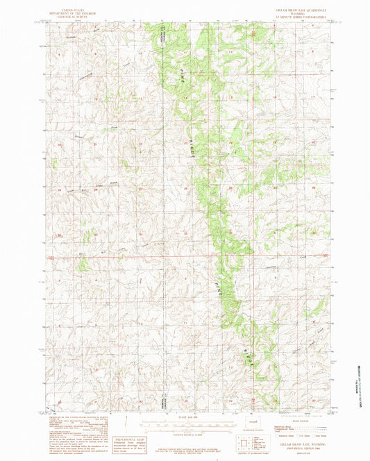 Classic USGS Gillam Draw East Wyoming 7.5'x7.5' Topo Map Image