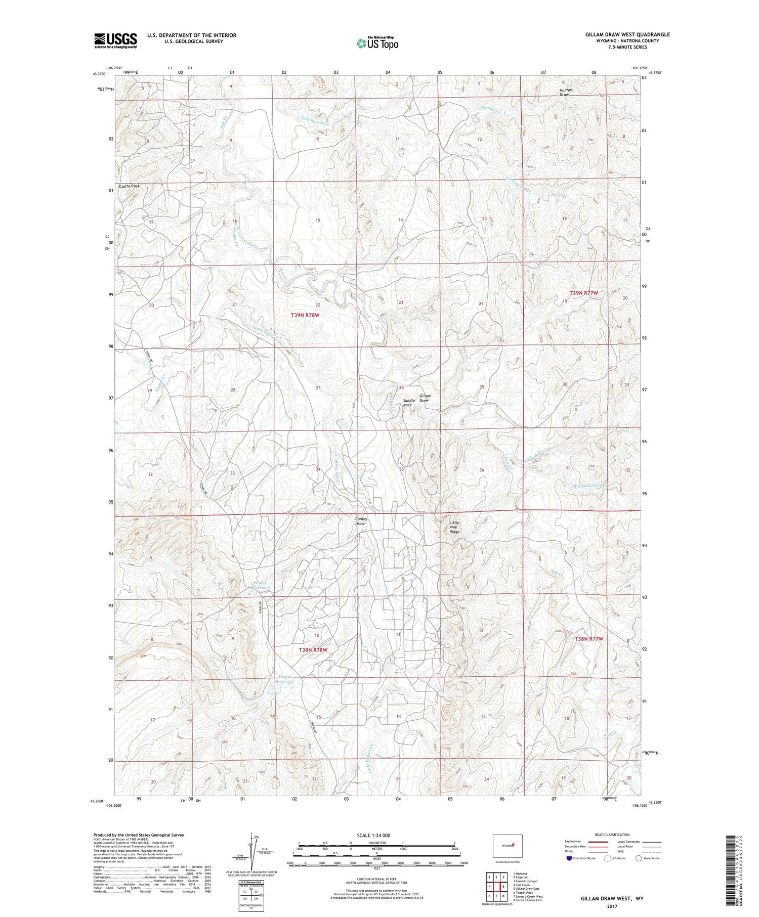 Gillam Draw West Wyoming US Topo Map Image