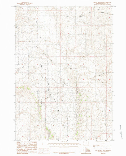 Classic USGS Gillam Draw West Wyoming 7.5'x7.5' Topo Map Image