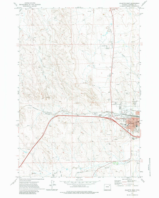 Classic USGS Gillette West Wyoming 7.5'x7.5' Topo Map Image