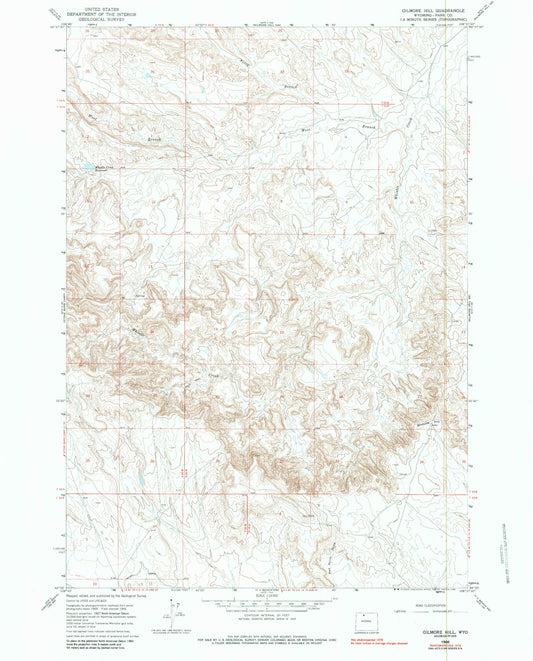 Classic USGS Gilmore Hill Wyoming 7.5'x7.5' Topo Map Image