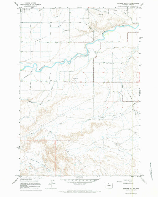 Classic USGS Gilmore Hill NW Wyoming 7.5'x7.5' Topo Map Image