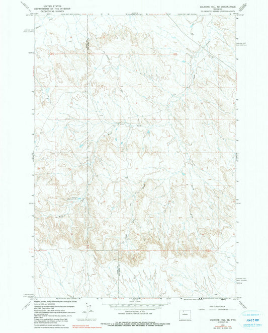 Classic USGS Gilmore Hill SE Wyoming 7.5'x7.5' Topo Map Image