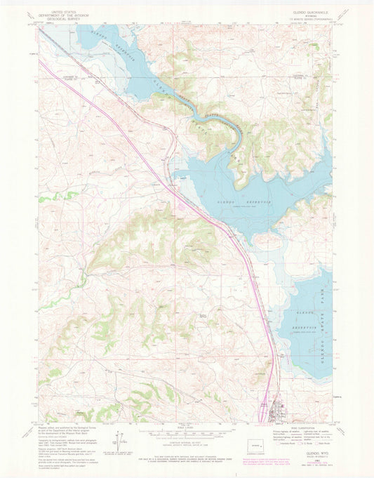 Classic USGS Glendo Wyoming 7.5'x7.5' Topo Map Image