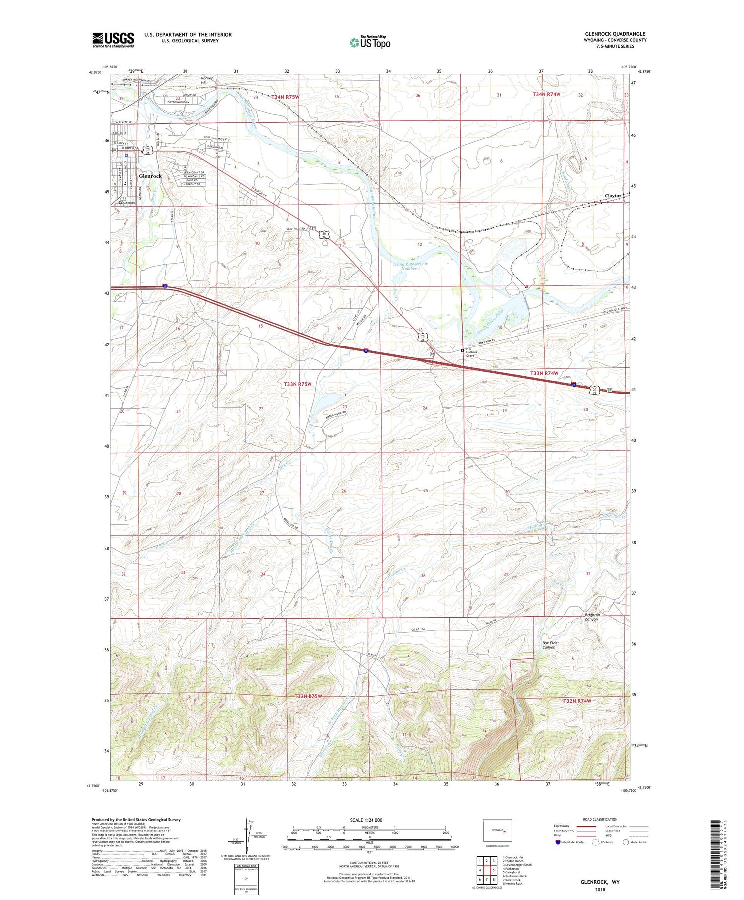 Glenrock Wyoming US Topo Map Image