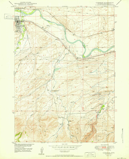 Classic USGS Glenrock Wyoming 7.5'x7.5' Topo Map Image