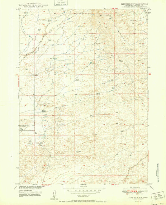 Classic USGS Glenrock NW Wyoming 7.5'x7.5' Topo Map Image