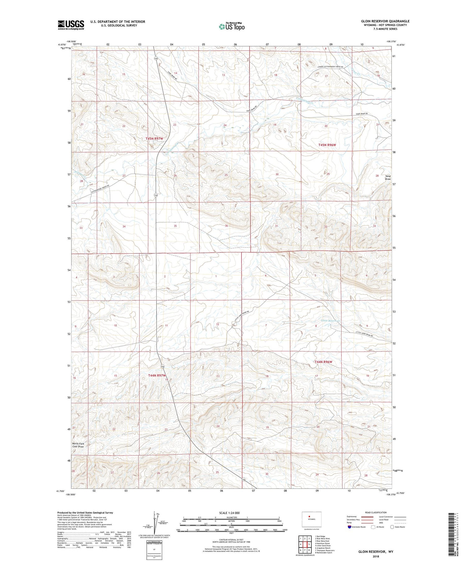 Gloin Reservoir Wyoming US Topo Map Image