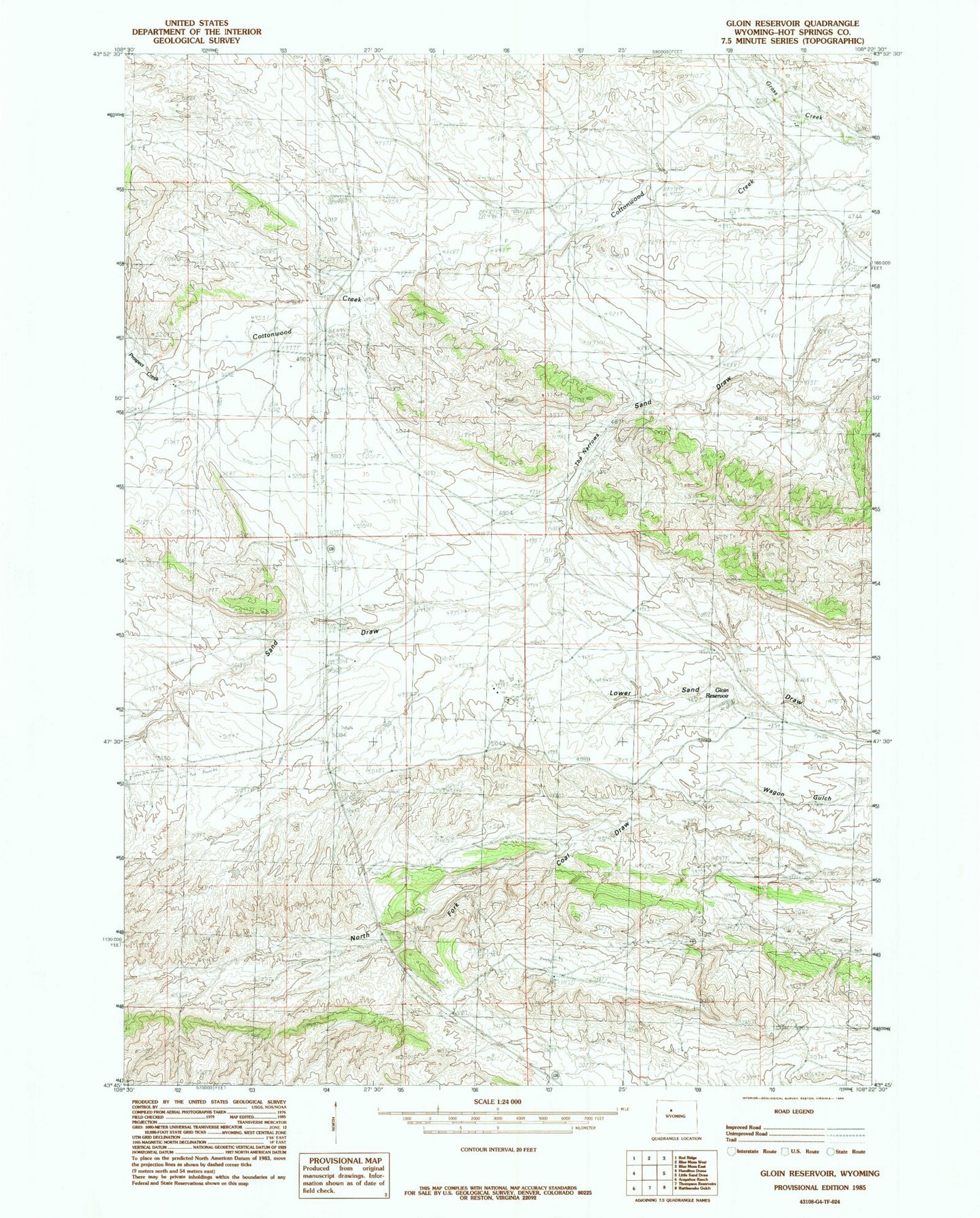 Classic USGS Gloin Reservoir Wyoming 7.5'x7.5' Topo Map Image