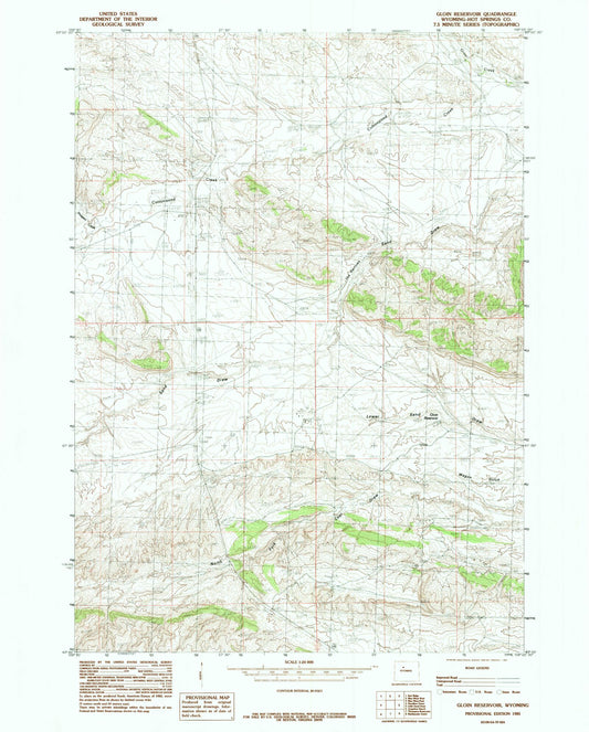 Classic USGS Gloin Reservoir Wyoming 7.5'x7.5' Topo Map Image