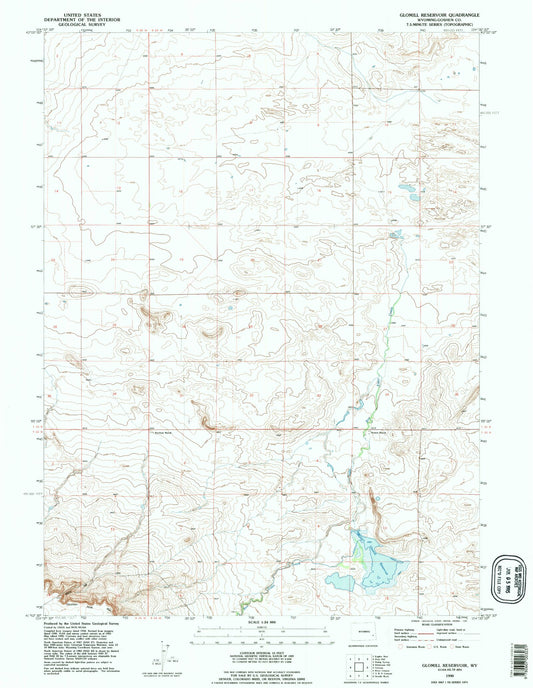 Classic USGS Glomill Reservoir Wyoming 7.5'x7.5' Topo Map Image
