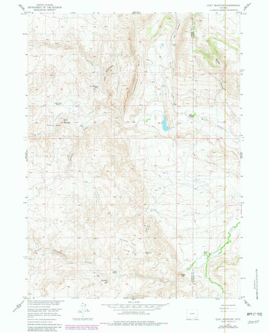 Classic USGS Goat Mountain Wyoming 7.5'x7.5' Topo Map Image