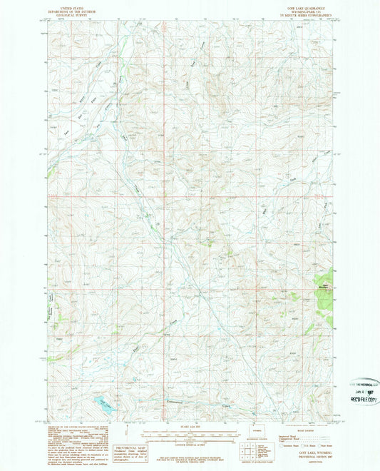 Classic USGS Goff Lake Wyoming 7.5'x7.5' Topo Map Image