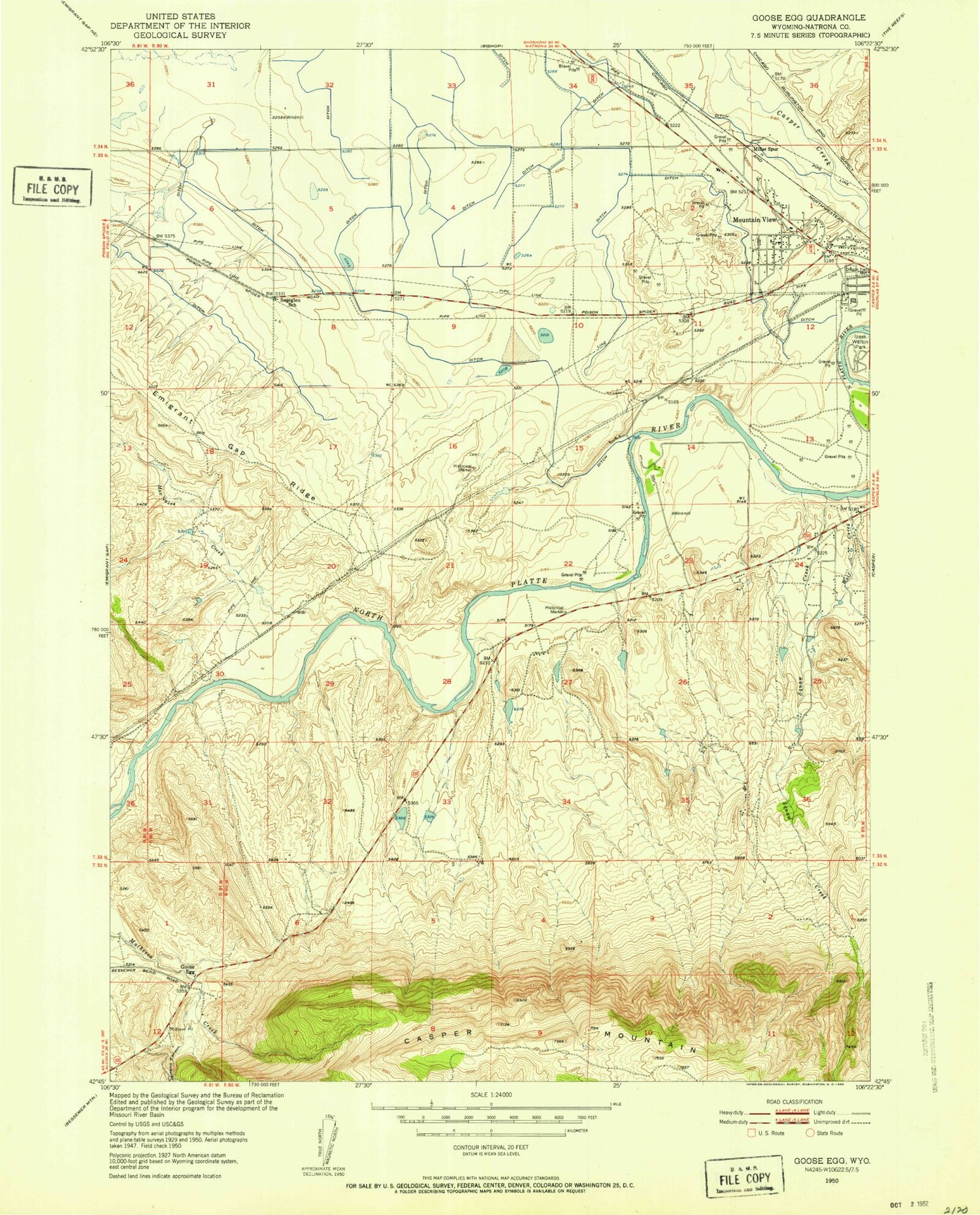 Classic USGS Goose Egg Wyoming 7.5'x7.5' Topo Map Image