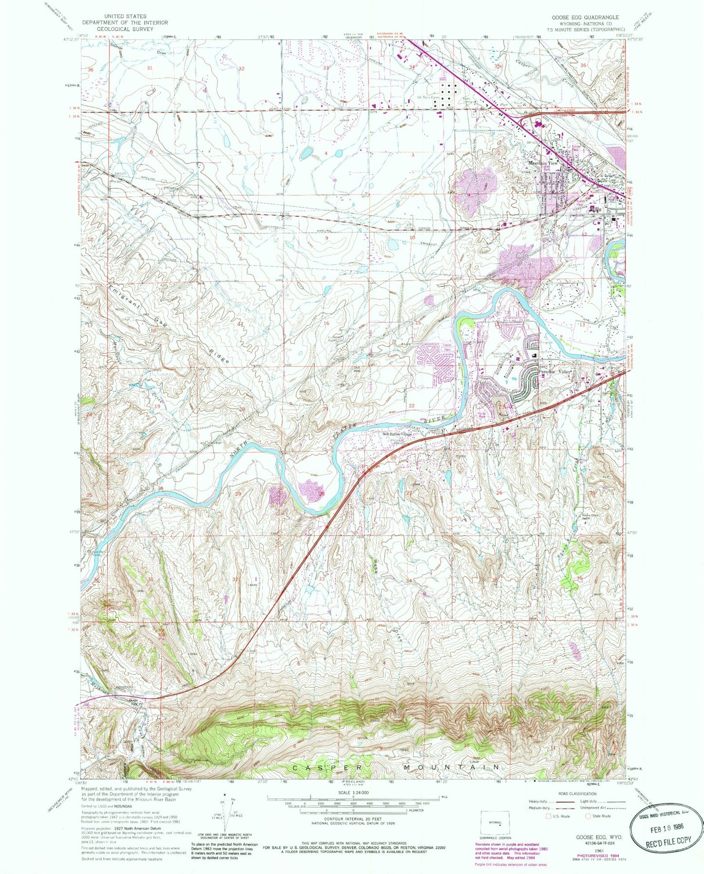 Classic USGS Goose Egg Wyoming 7.5'x7.5' Topo Map Image