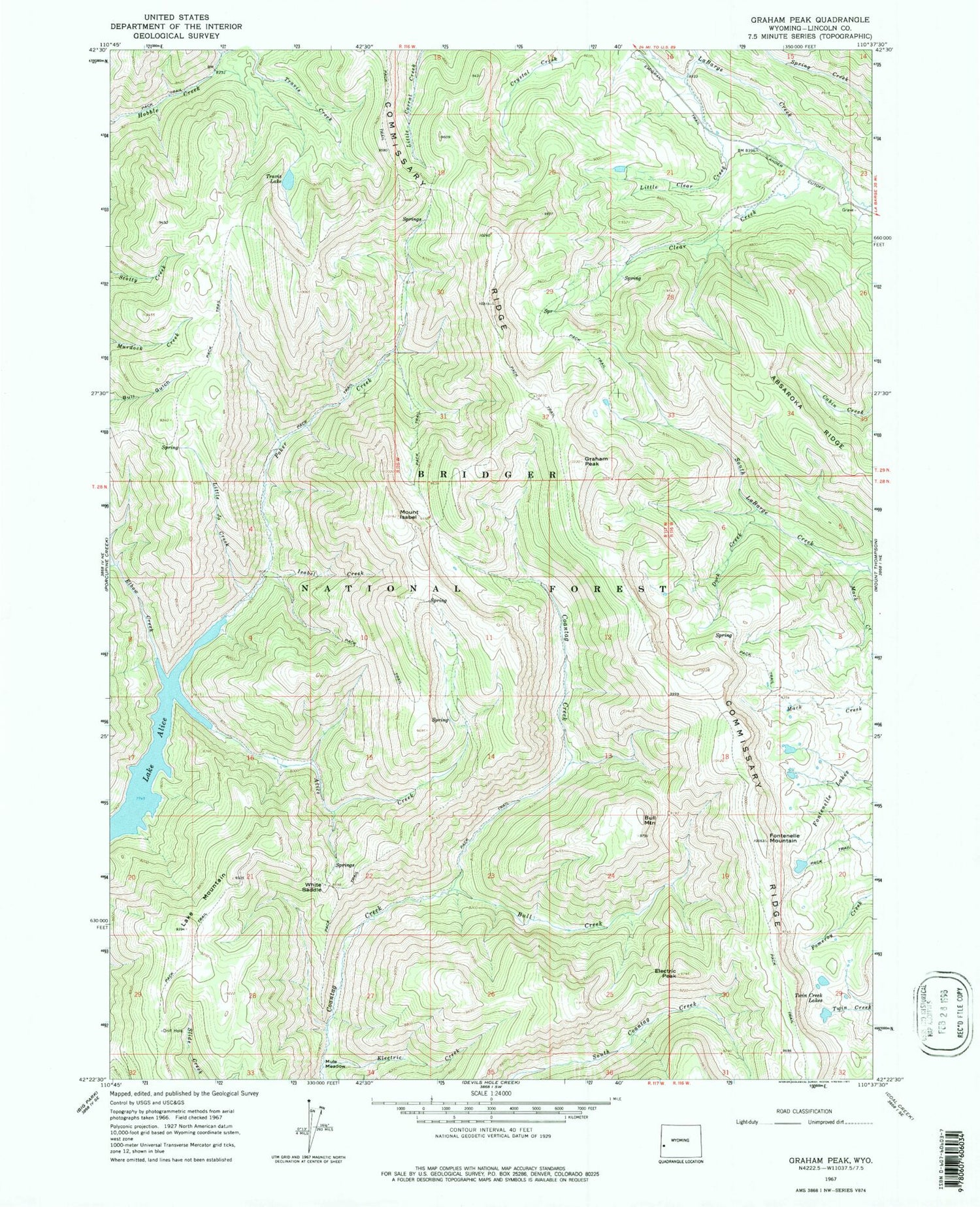 USGS Classic Graham Peak Wyoming 7.5'x7.5' Topo Map Image