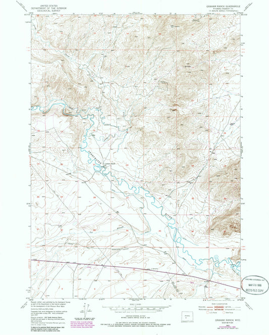 Classic USGS Graham Ranch Wyoming 7.5'x7.5' Topo Map Image