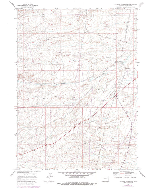 Classic USGS Graham Reservoir Wyoming 7.5'x7.5' Topo Map Image