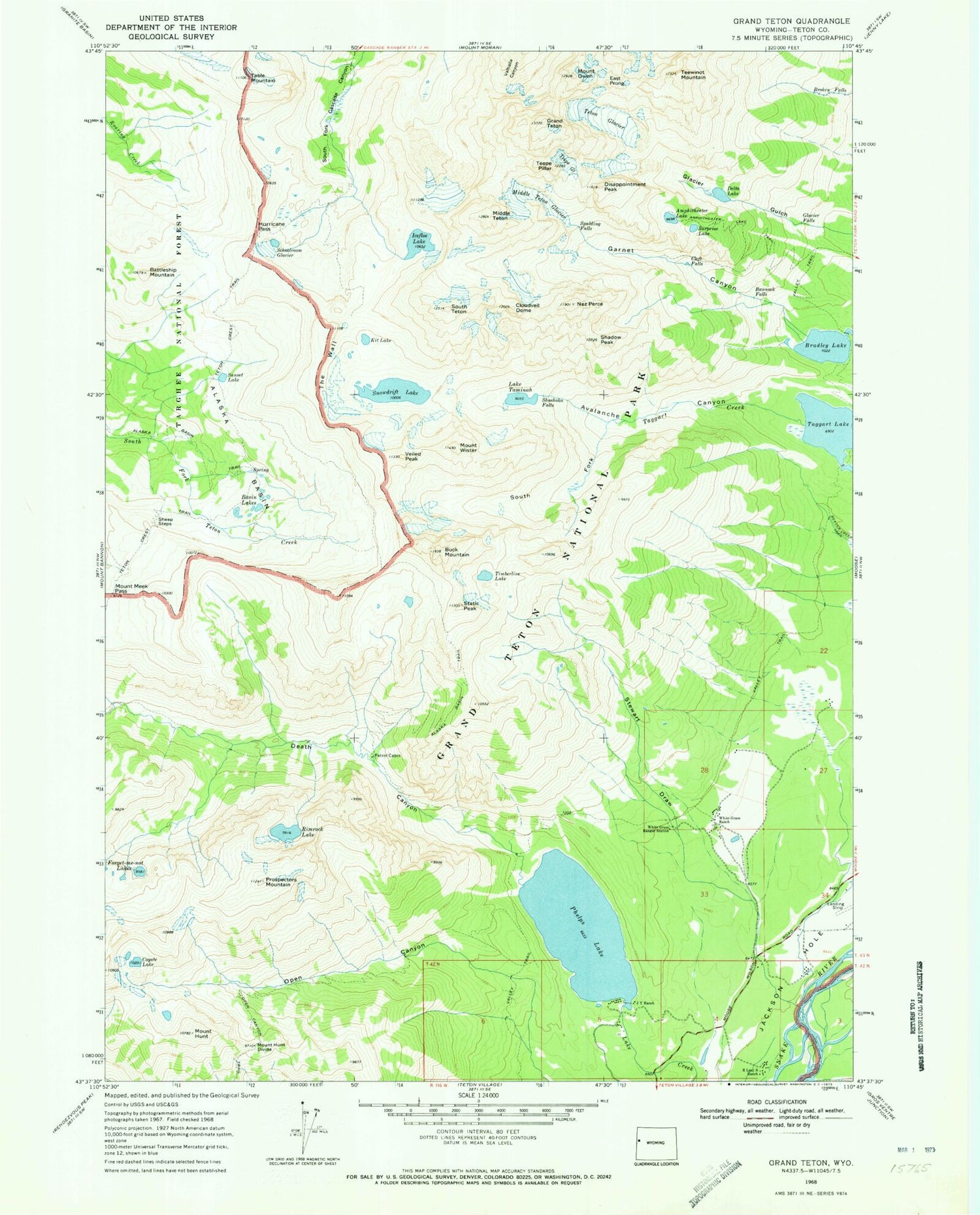 USGS Classic Grand Teton Wyoming 7.5'x7.5' Topo Map Image