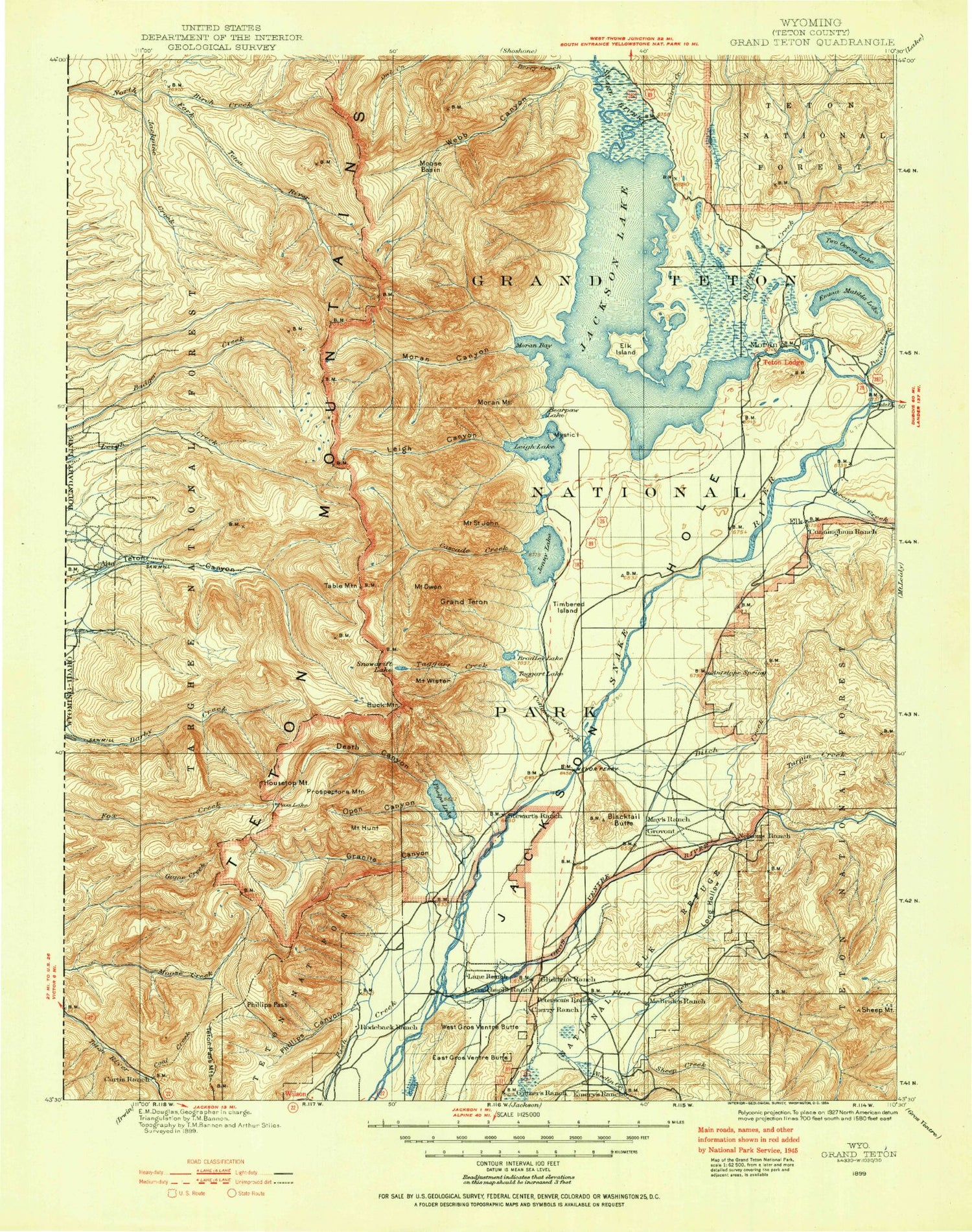 Historic 1899 Grand Teton Wyoming 30'x30' Topo Map Image