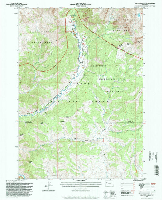 Classic USGS Granite Falls Wyoming 7.5'x7.5' Topo Map Image