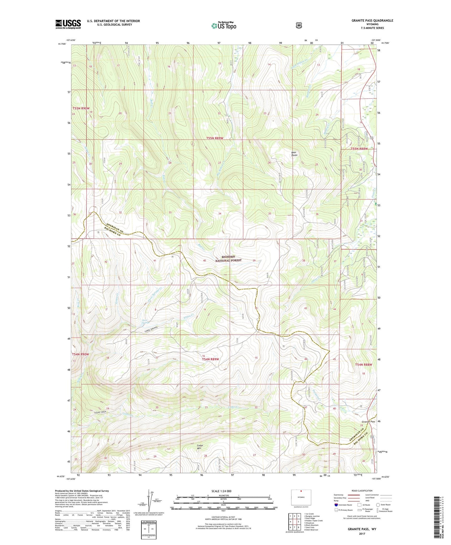 Granite Pass Wyoming US Topo Map Image