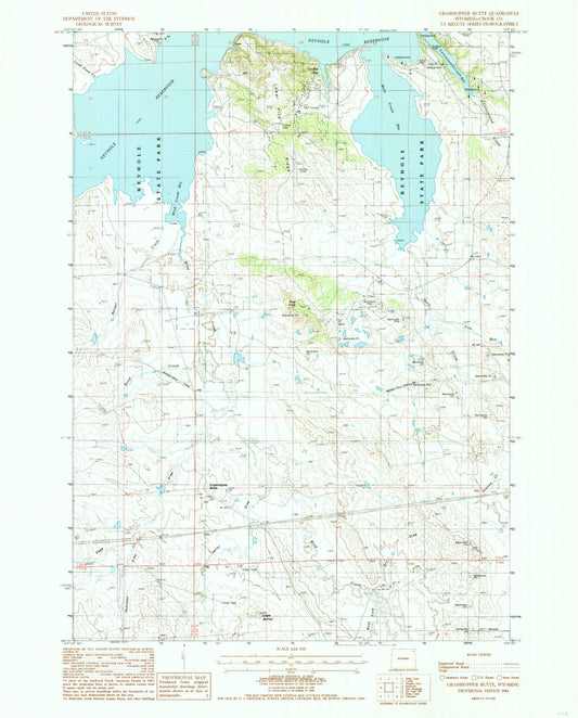 Classic USGS Grasshopper Butte Wyoming 7.5'x7.5' Topo Map Image