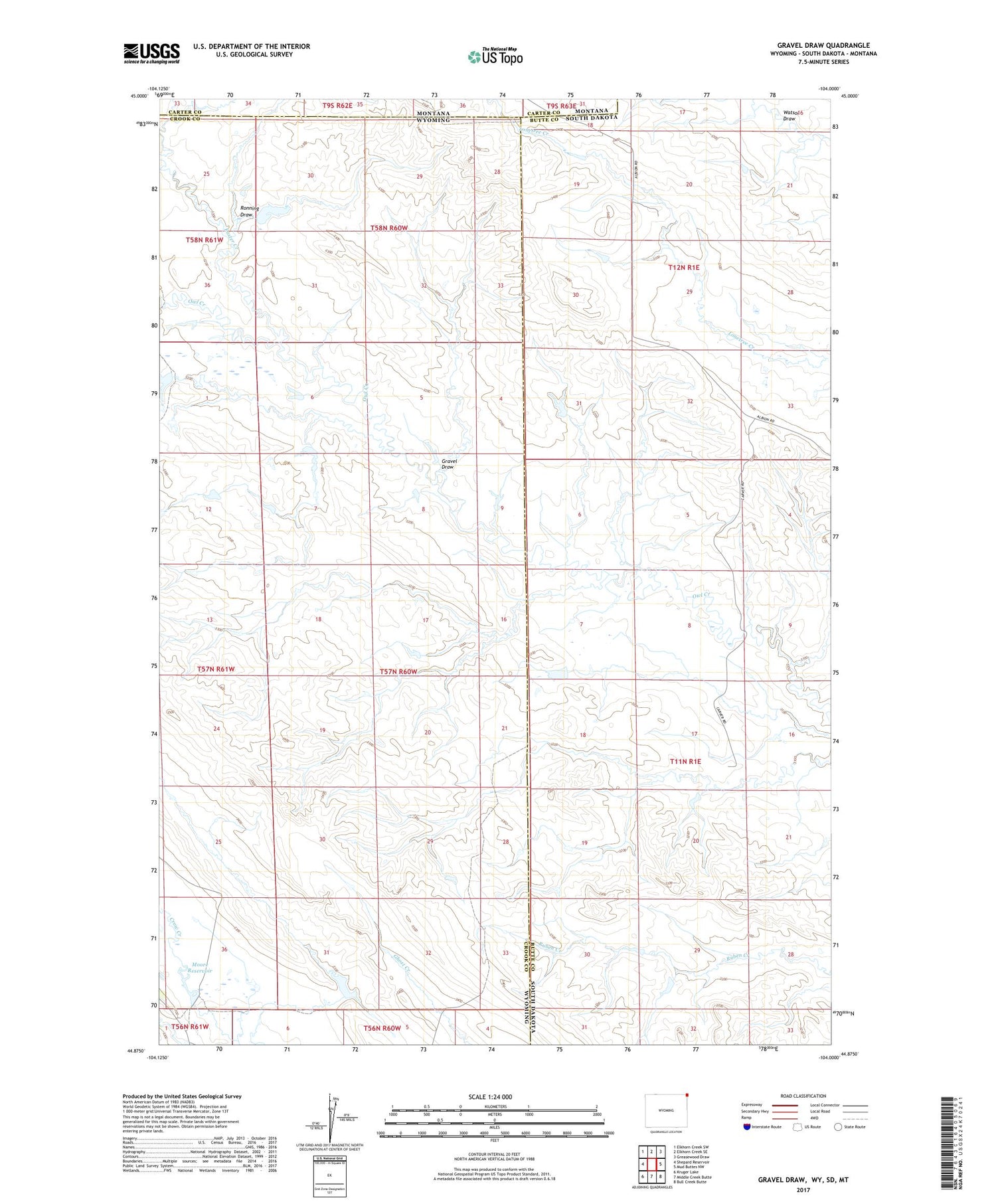 Gravel Draw Wyoming US Topo Map Image