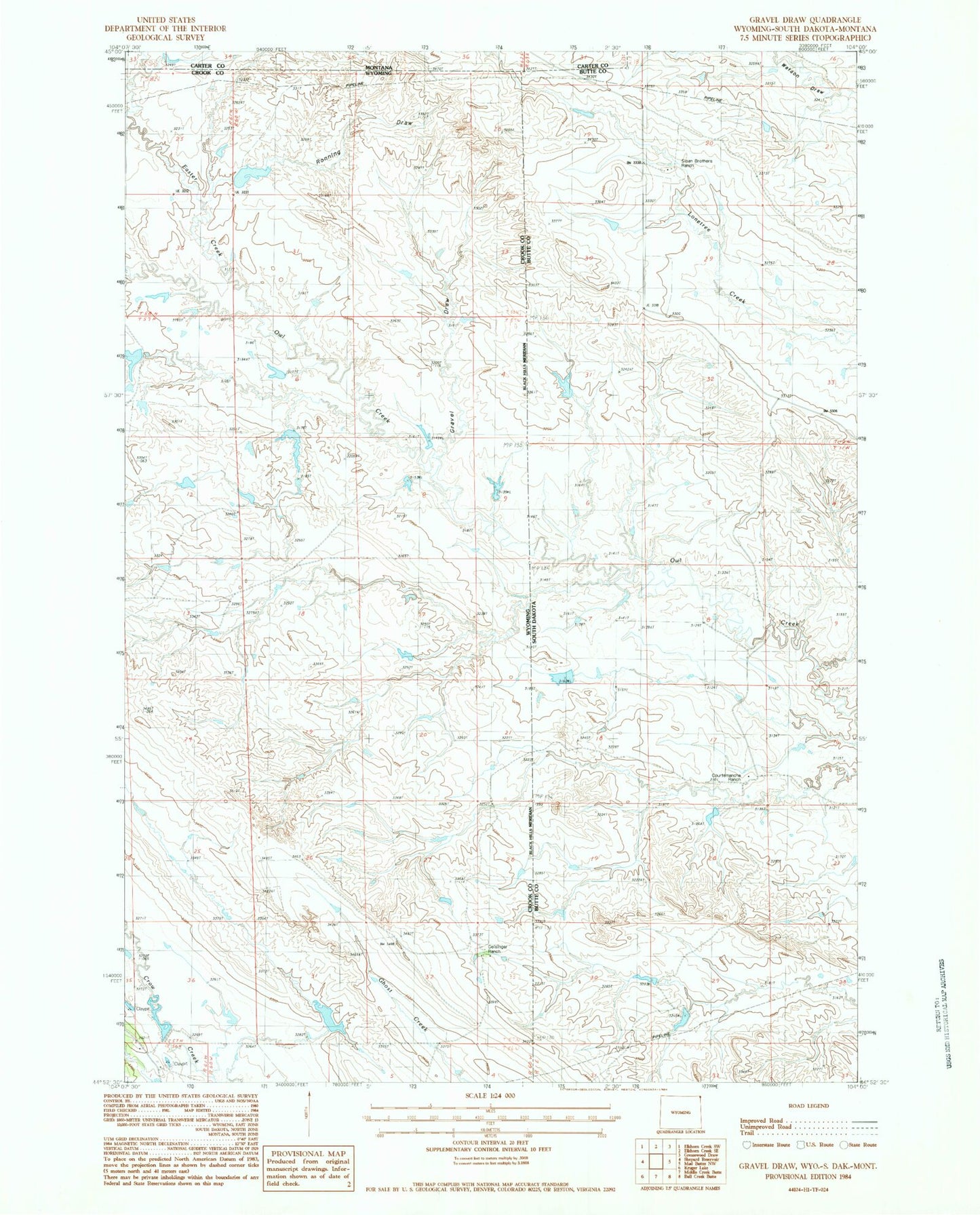 Classic USGS Gravel Draw Wyoming 7.5'x7.5' Topo Map Image