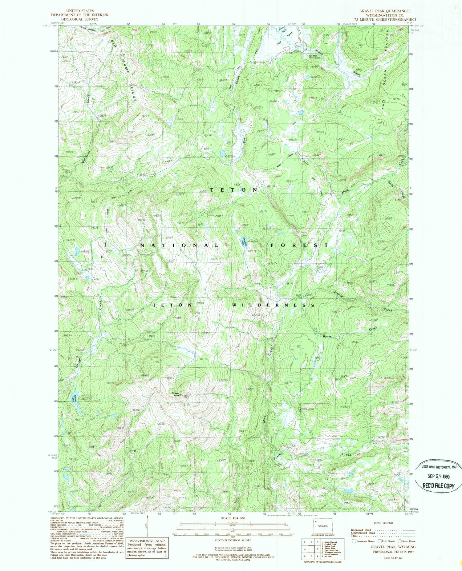 Classic USGS Gravel Peak Wyoming 7.5'x7.5' Topo Map Image