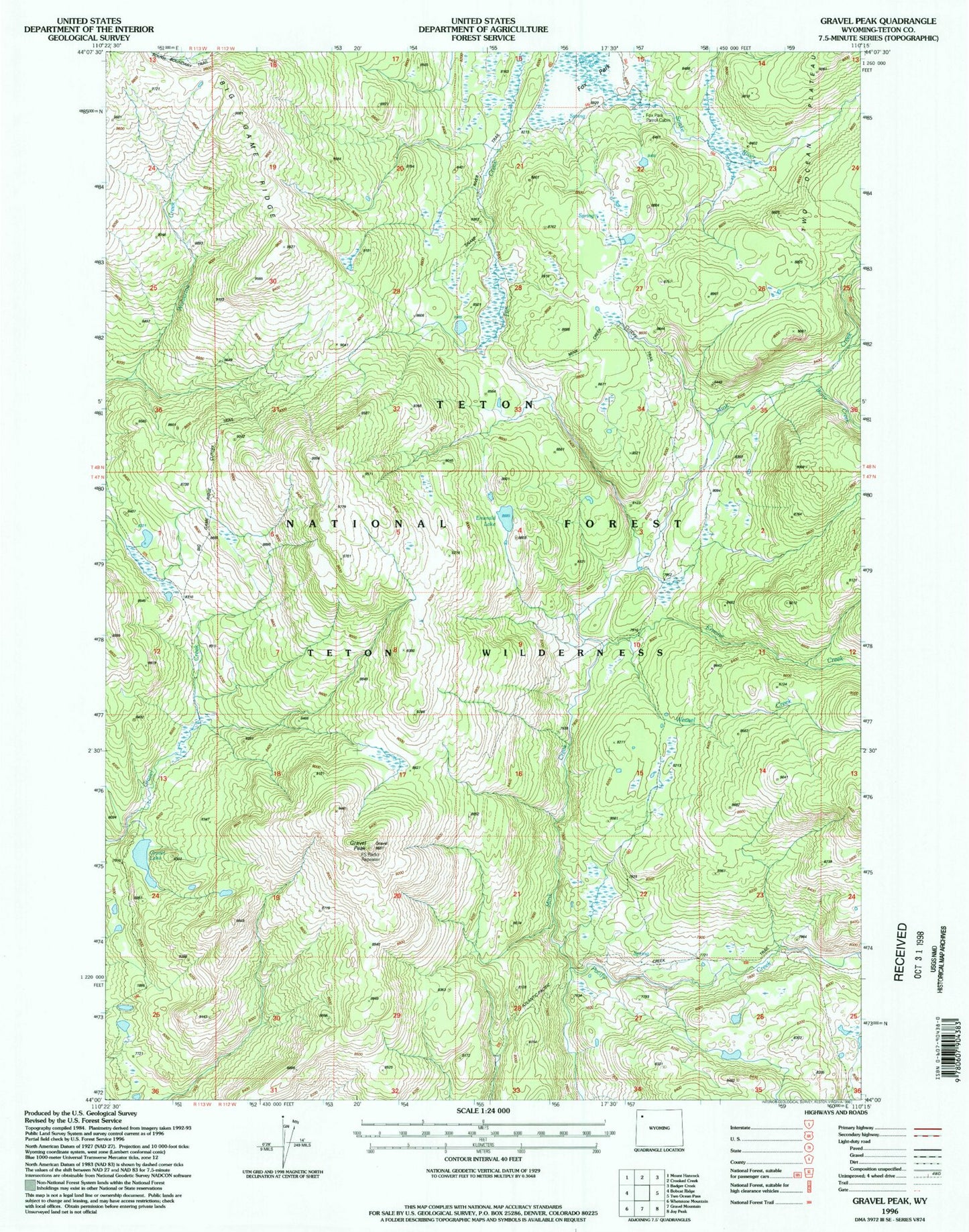 Classic USGS Gravel Peak Wyoming 7.5'x7.5' Topo Map Image