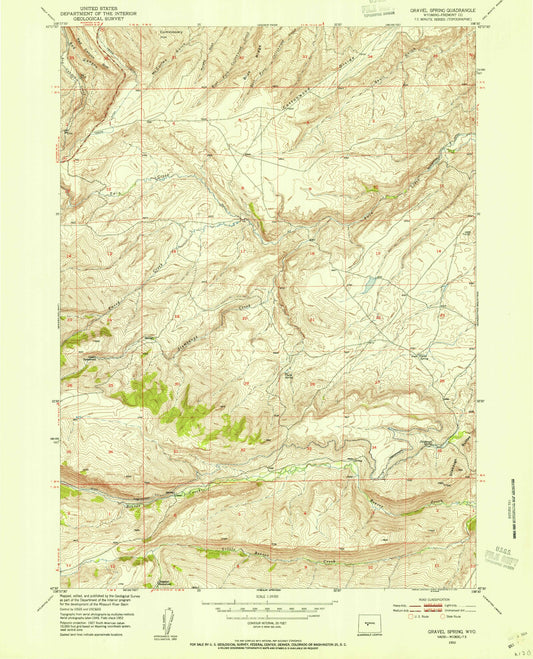 Classic USGS Gravel Spring Wyoming 7.5'x7.5' Topo Map Image