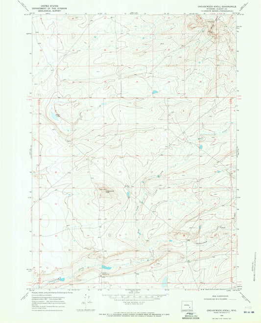 Classic USGS Greasewood Knoll Wyoming 7.5'x7.5' Topo Map Image