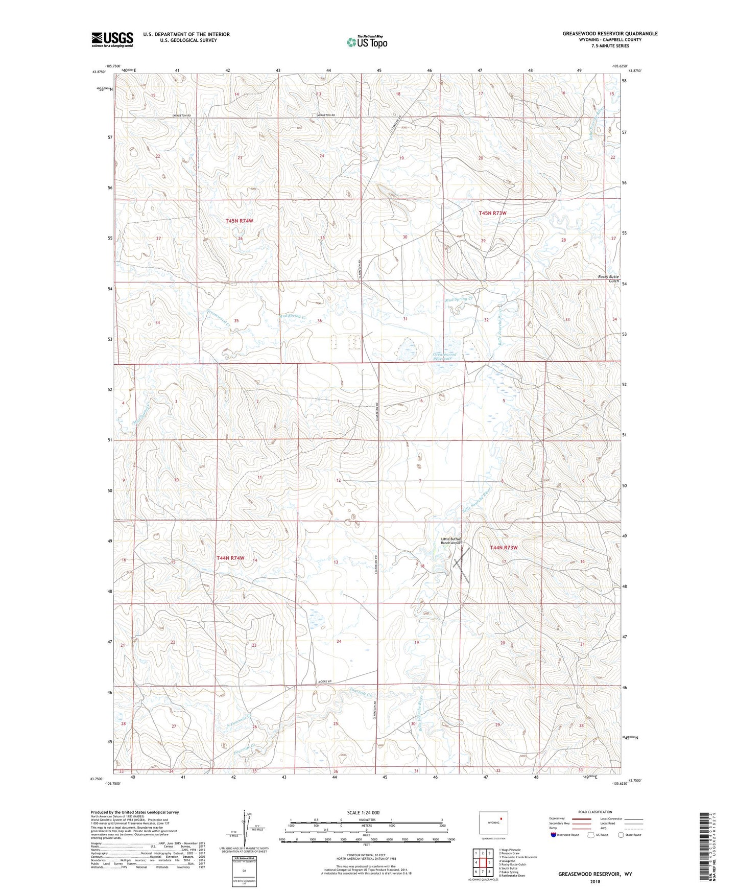 Greasewood Reservoir Wyoming US Topo Map Image