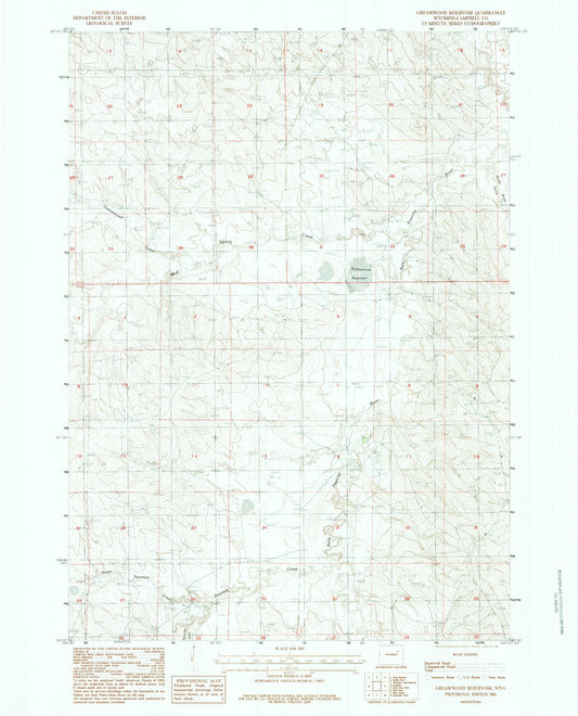Classic USGS Greasewood Reservoir Wyoming 7.5'x7.5' Topo Map Image