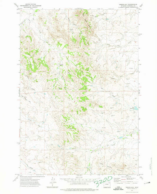 Classic USGS Green Hill Wyoming 7.5'x7.5' Topo Map Image