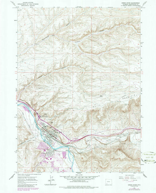 Classic USGS Green River Wyoming 7.5'x7.5' Topo Map Image