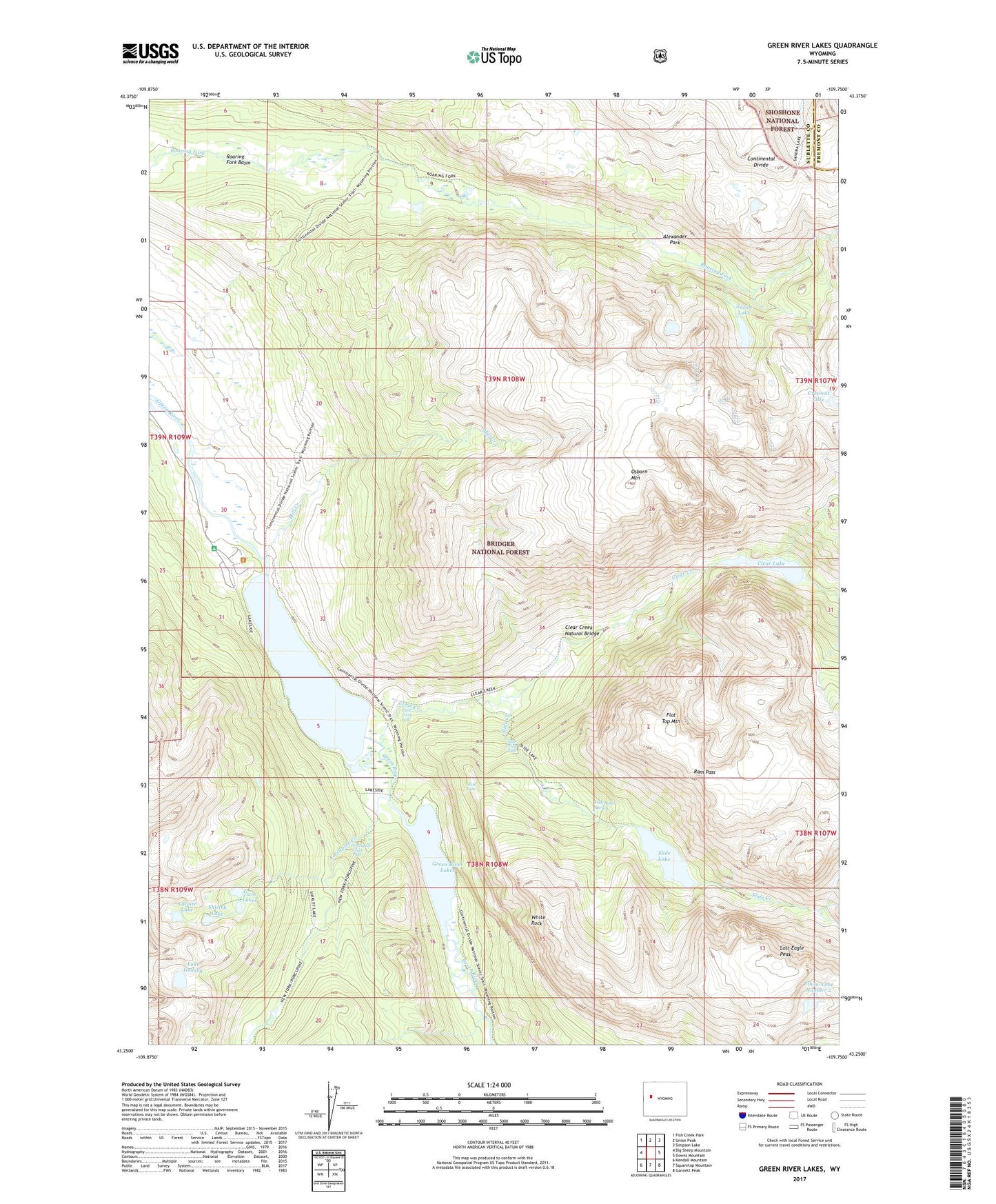 Green River Lakes Wyoming US Topo Map Image