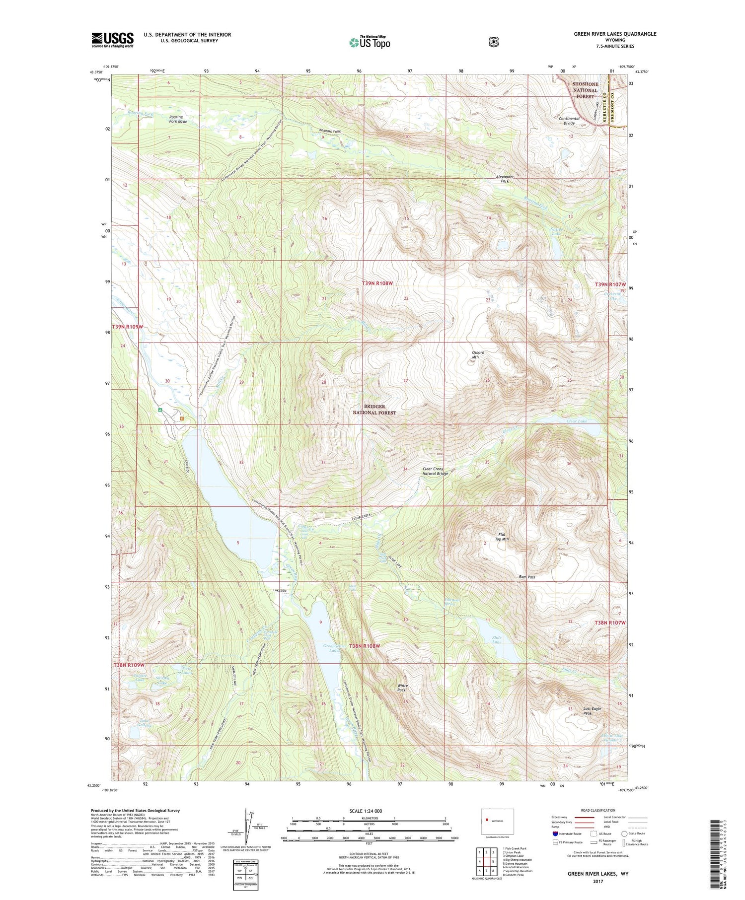 Green River Lakes Wyoming US Topo Map Image