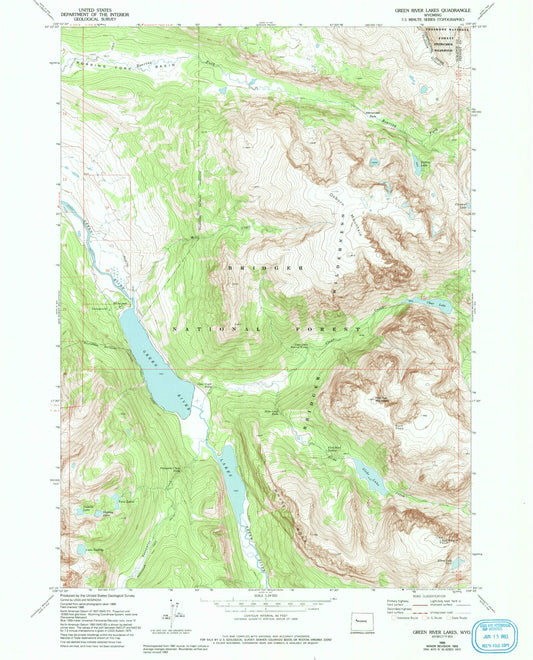 USGS Classic Green River Lakes Wyoming 7.5'x7.5' Topo Map Image