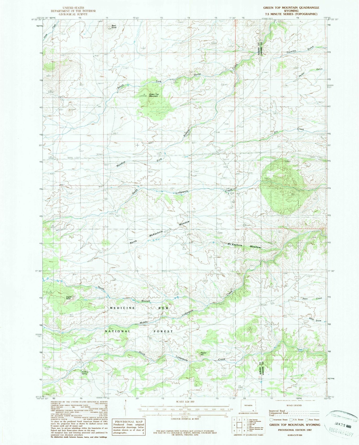 Classic USGS Green Top Mountain Wyoming 7.5'x7.5' Topo Map Image