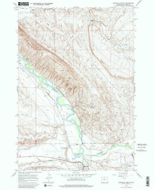 Classic USGS Greybull North Wyoming 7.5'x7.5' Topo Map Image