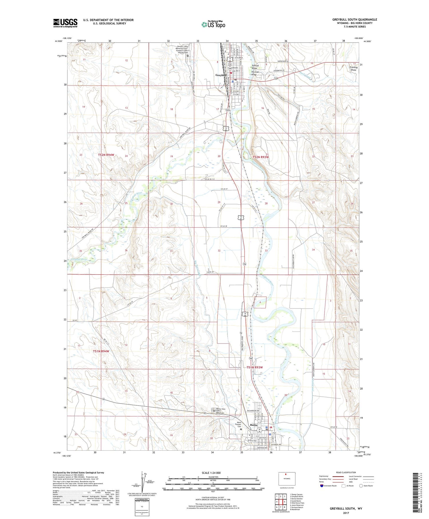 Greybull South Wyoming US Topo Map Image