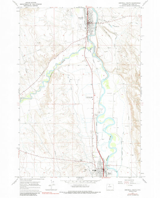 Classic USGS Greybull South Wyoming 7.5'x7.5' Topo Map Image